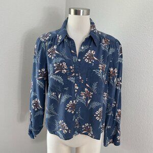 Sundance Womens Medium Blue Floral Button Up Shirt Long Sleeve Lyocell Blouse